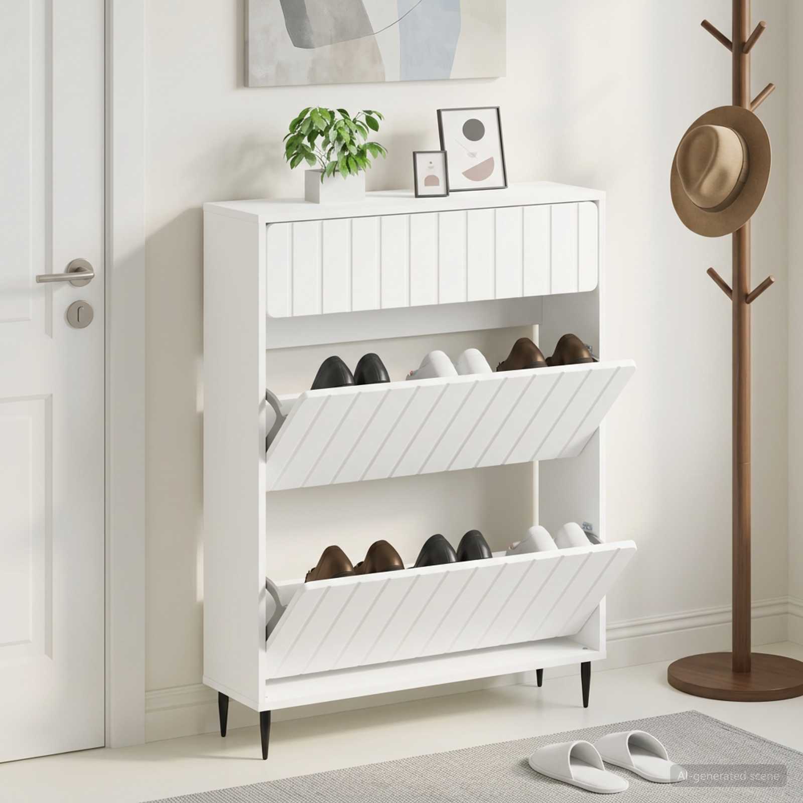 vidaXL Shoe Cabinet ZWOLLE 78 x 24 x 103 cm Engineered Wood White 1