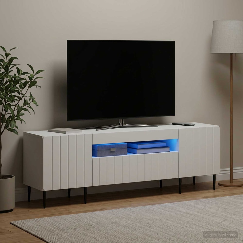 LED TV Cabinet ZWOLLE 153 x 35 x 43 cm White
