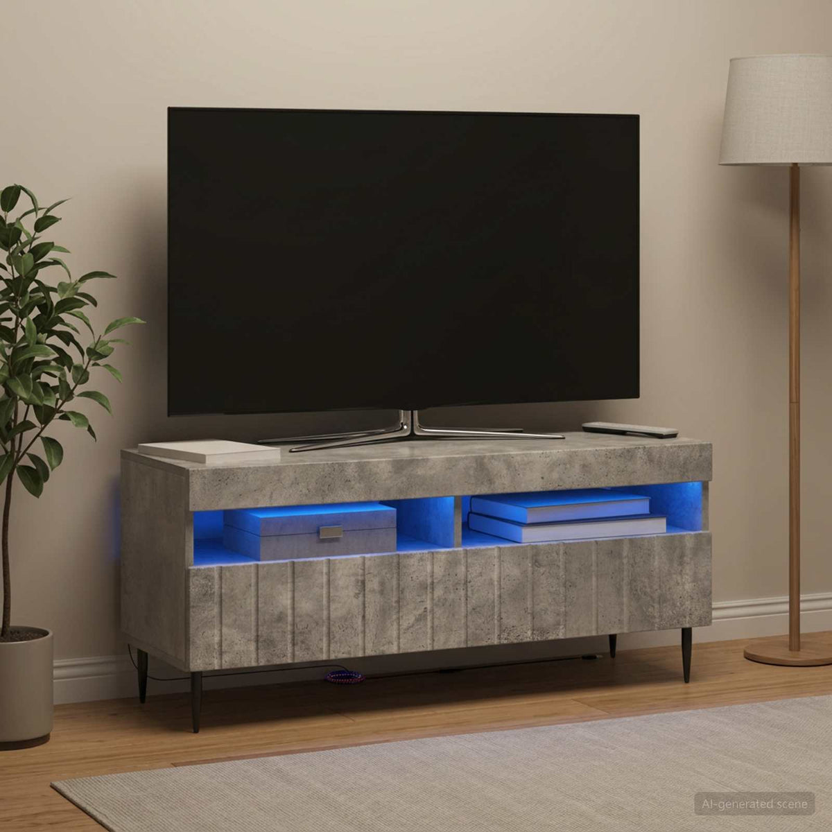 LED TV Cabinet ZWOLLE 100 x 35 x 43 cm Concrete grey