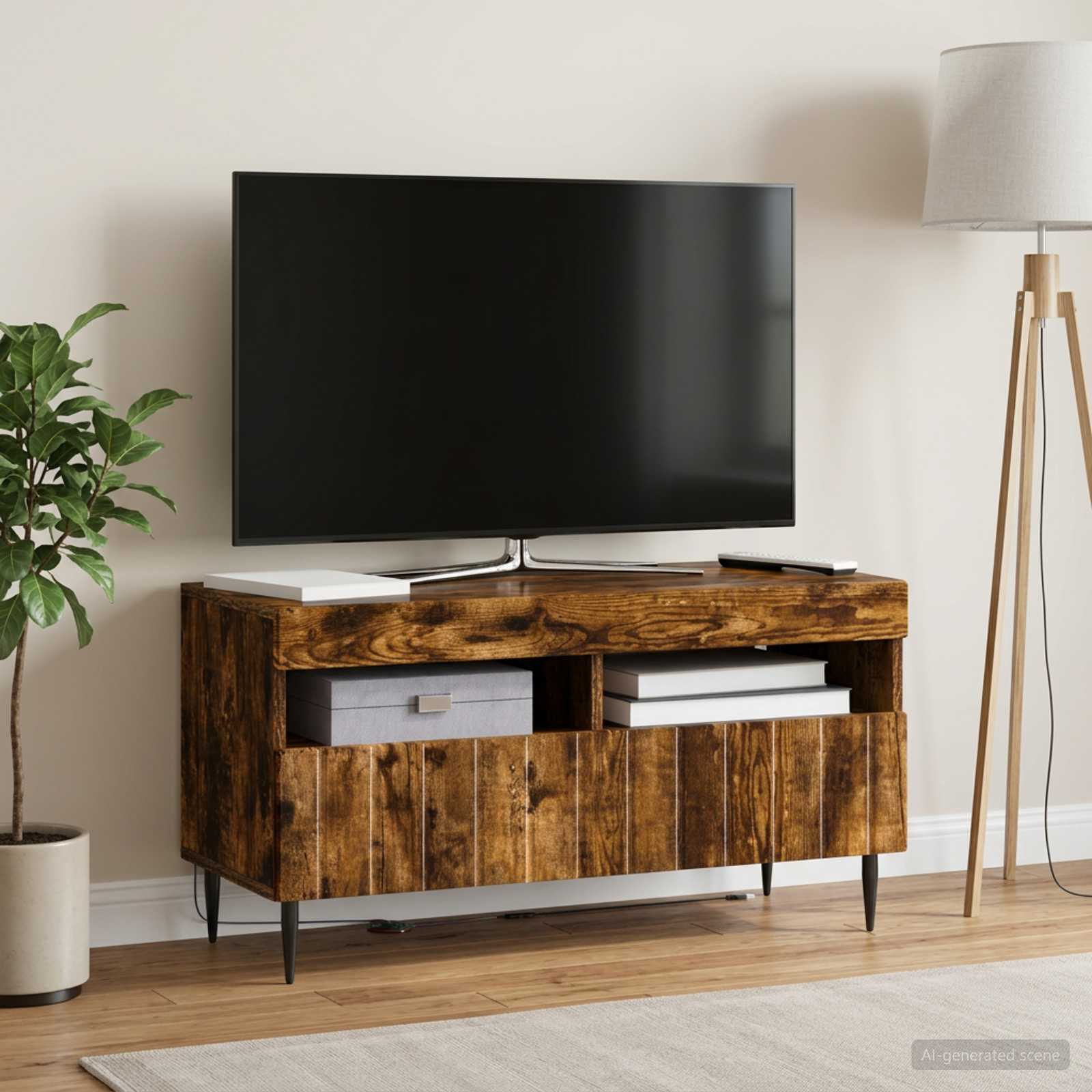 vidaXL LED TV Cabinet Smoked Oak Engineered Wood 4