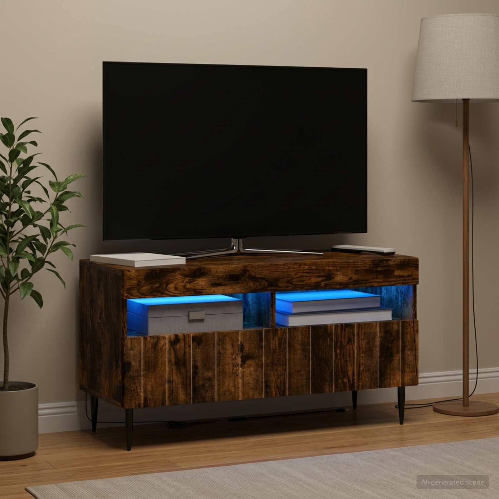 vidaXL LED TV Cabinet Smoked Oak Engineered Wood 1