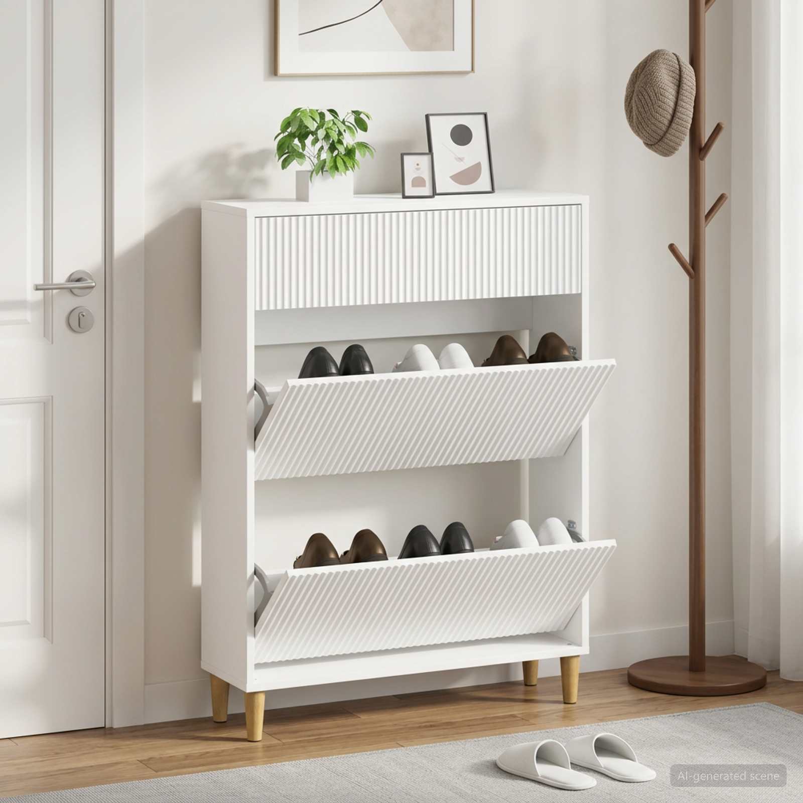 vidaXL Shoe Cabinet ARNHEM 78 x 24 x 103 cm Engineered Wood White 1