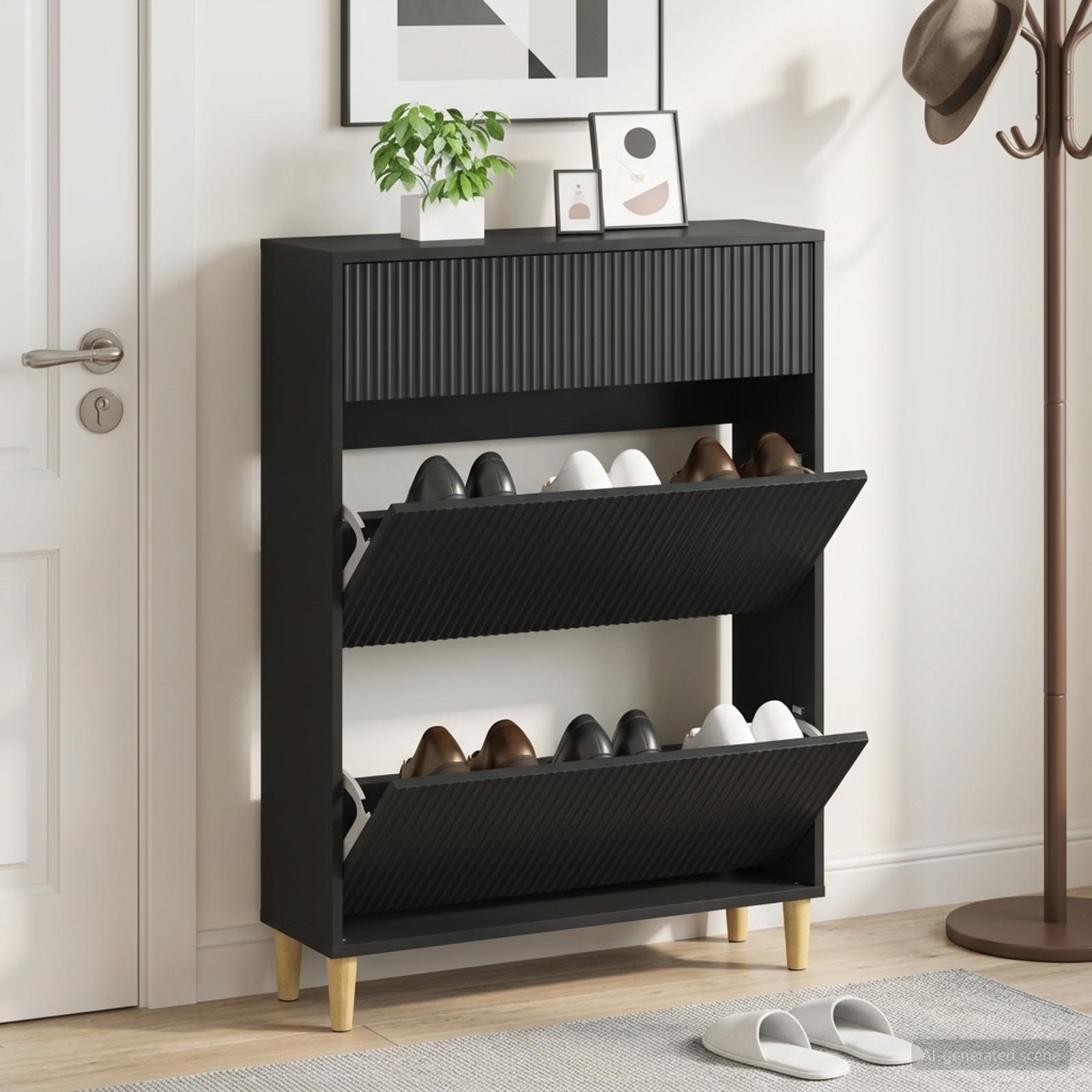 vidaXL Shoe Cabinet ARNHEM 78 x 24 x 103 cm Engineered Wood Black 1