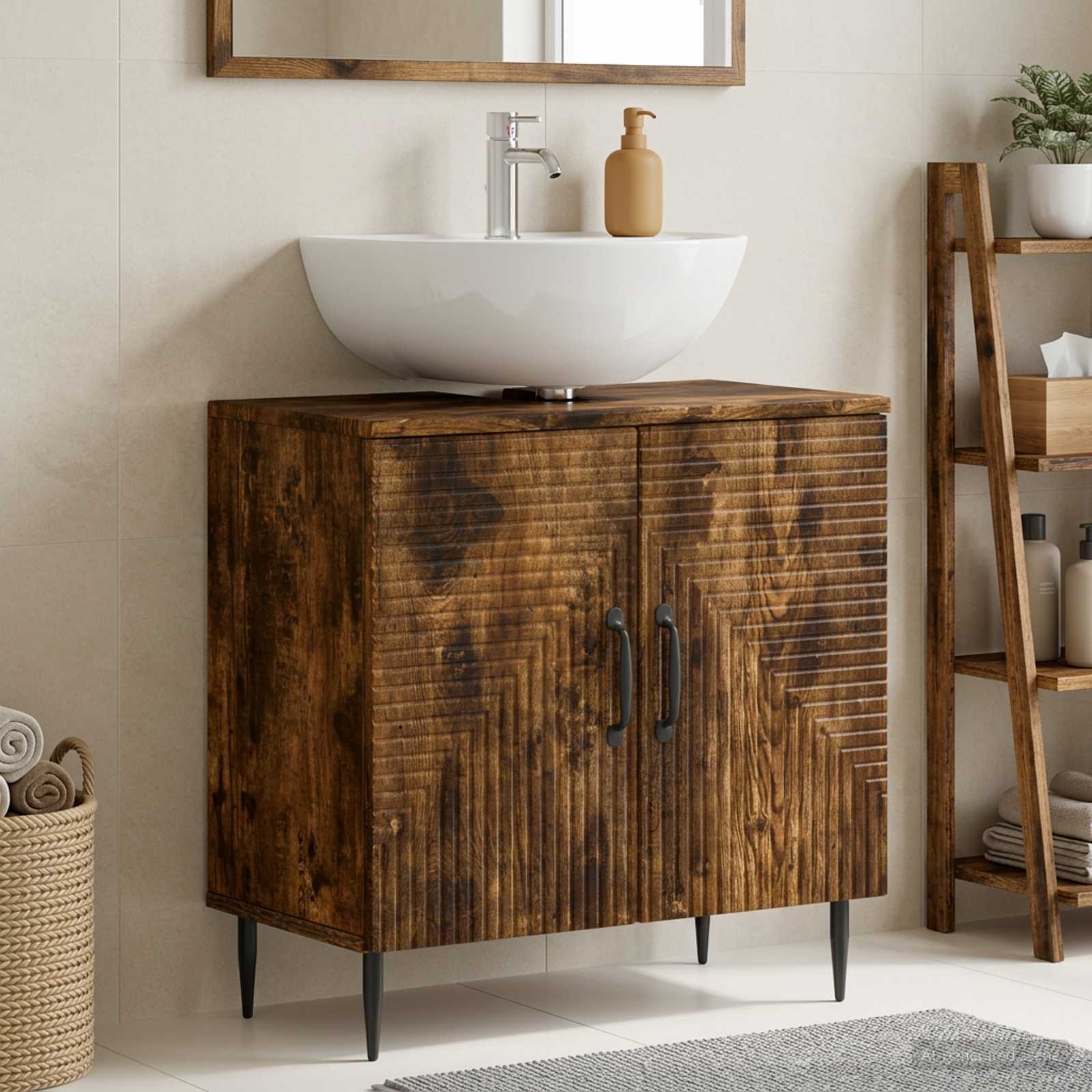 vidaXL Bathroom Sink Cabinet HAARLEM Smoked Oak 59.5 x 31.5x 59 cm 1