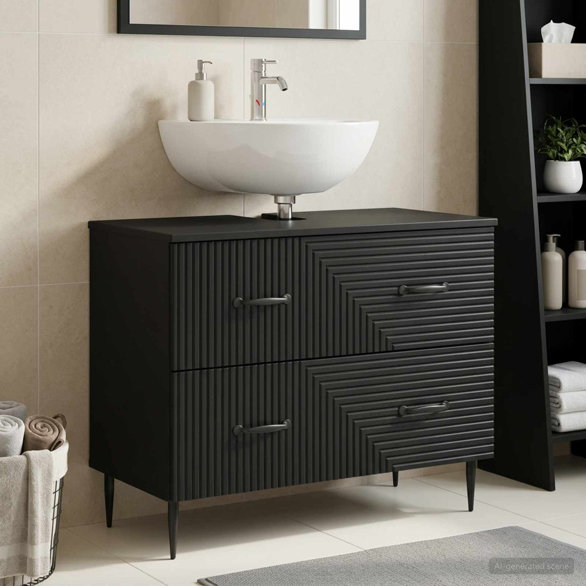 Bathroom Sink Cabinet HAARLEM 82 x 41x 58.5 cm Black