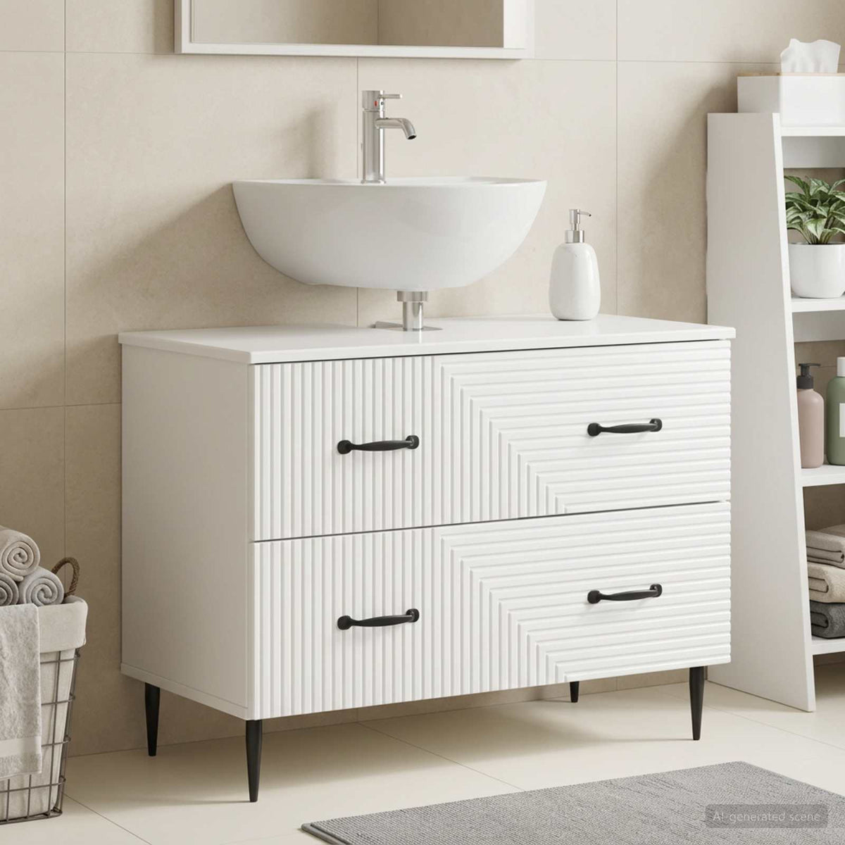 Bathroom Sink Cabinet HAARLEM 82 x 41x 58.5 cm High gloss white