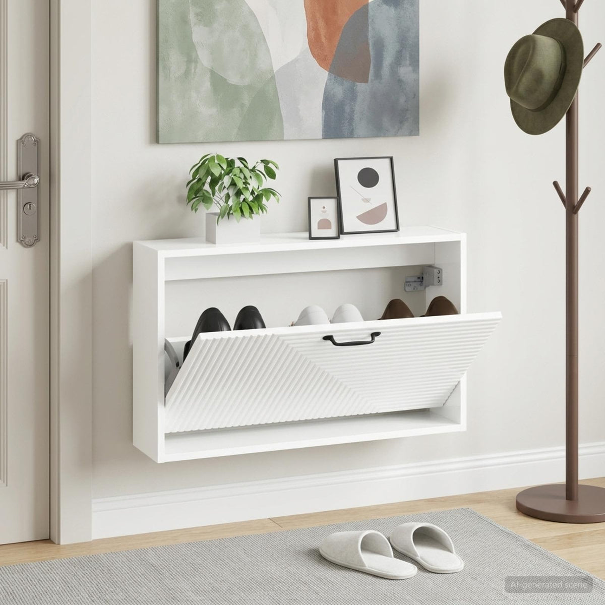 Wall-Mounted Shoe Cabinet HAARLEM 71 x 17 x 43 cm High gloss white