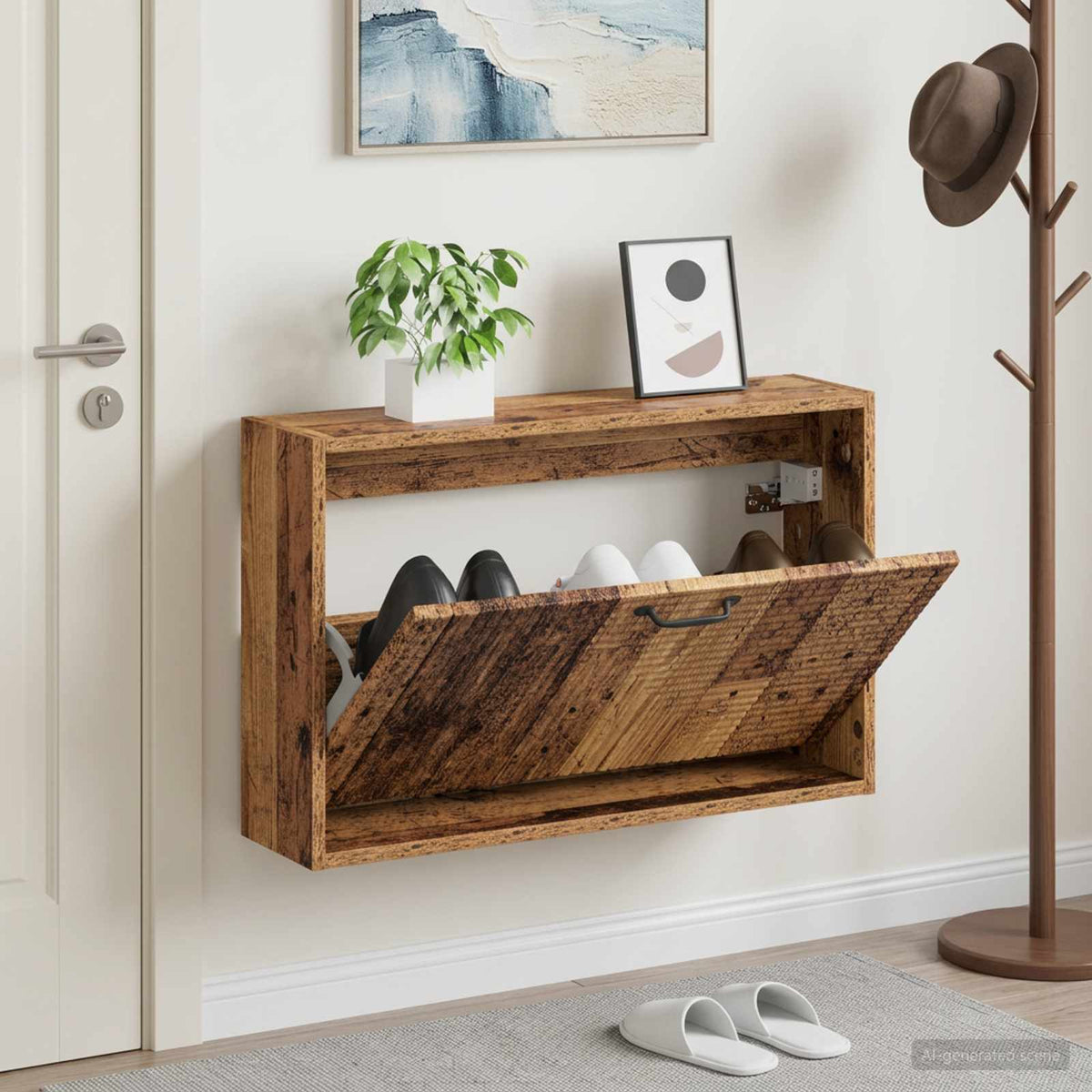 Wall-Mounted Shoe Cabinet HAARLEM 71 x 17 x 43 cm Old wood