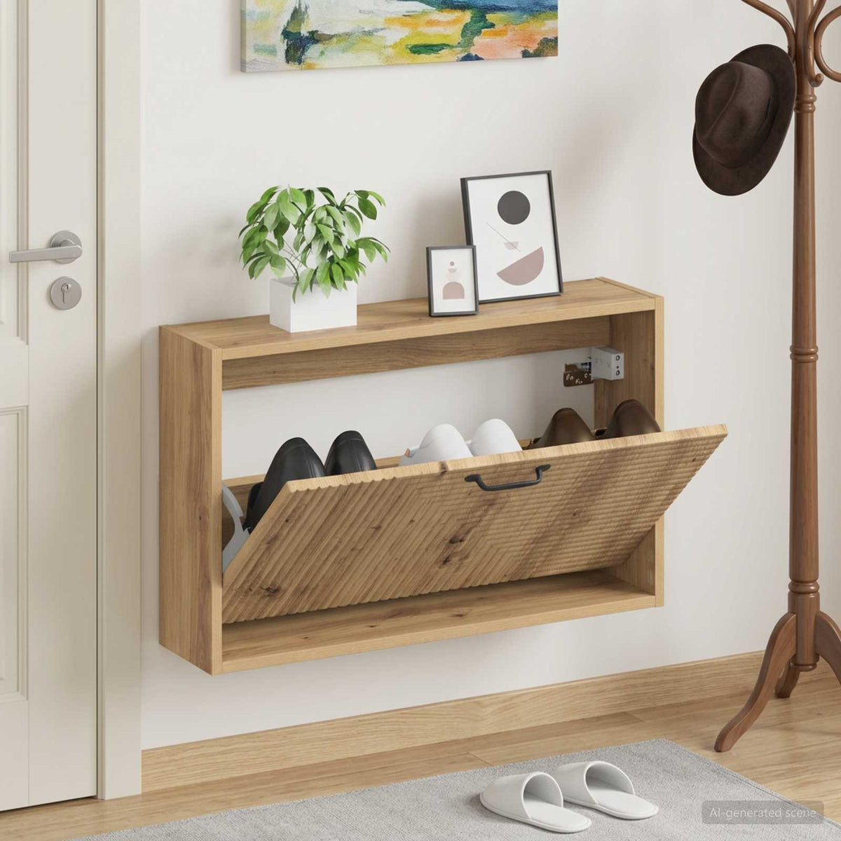 Wall-Mounted Shoe Cabinet HAARLEM 71 x 17 x 43 cm Artisan oak