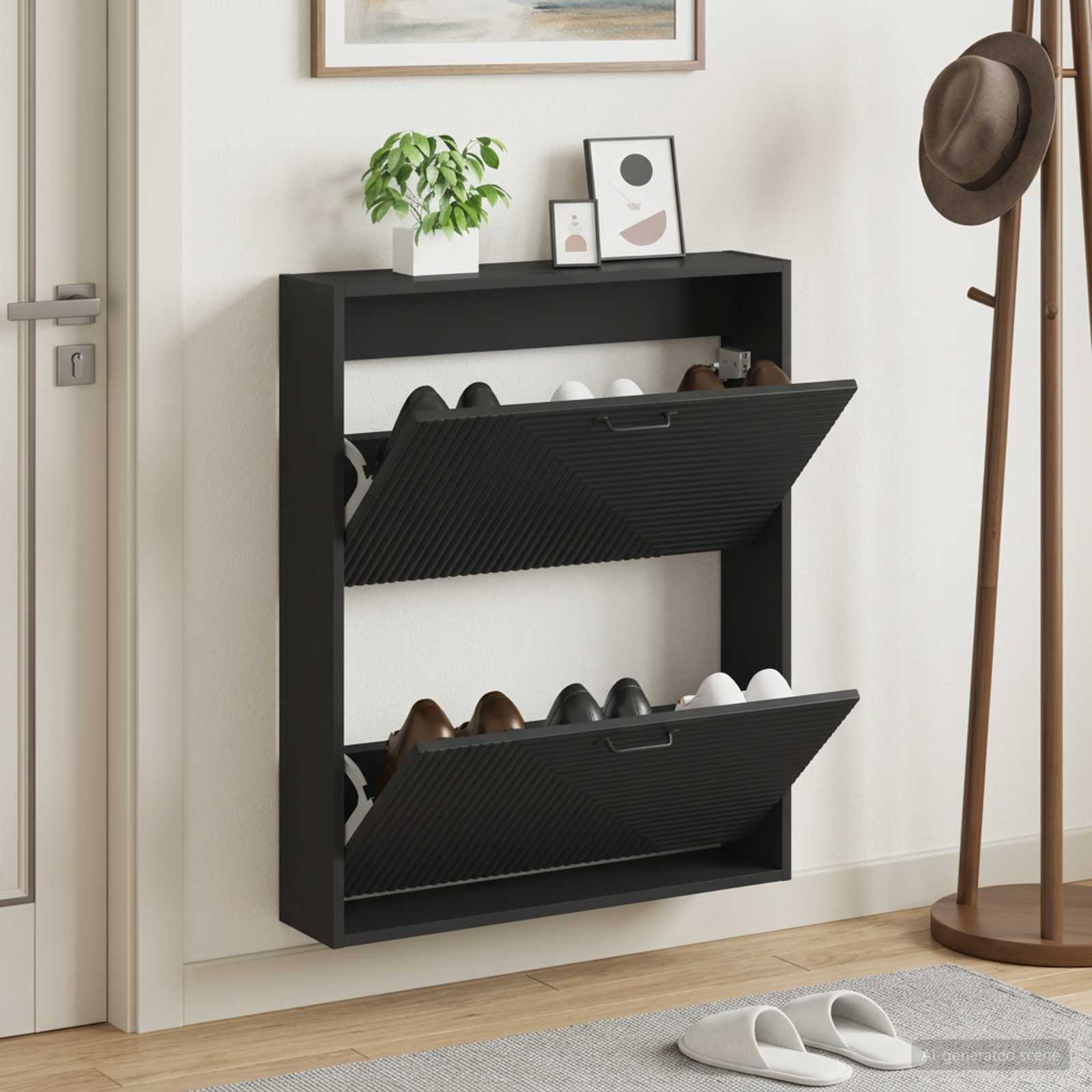 vidaXL Wall-Mounted Shoe Cabinet HAARLEM 71 x 17 x 86 cm Black 1