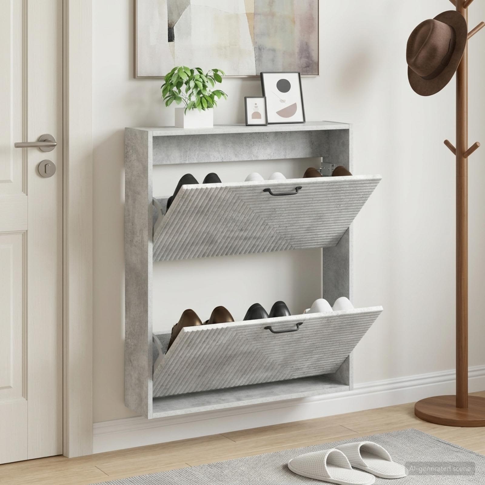 vidaXL Wall-Mounted Shoe Cabinet HAARLEM 71 x 17 x 86 cm Concrete Grey 1