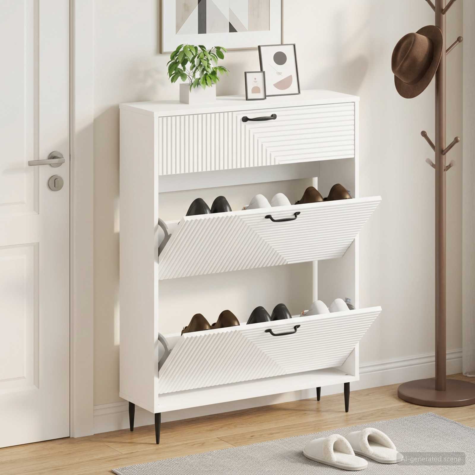 vidaXL Shoe Cabinet HAARLEM 78 x 24 x 103 cm Engineered Wood White 1