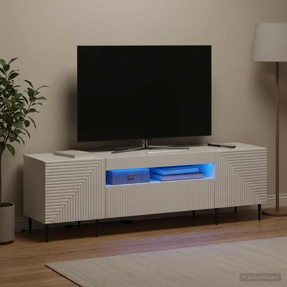 LED TV Cabinet HAARLEM 153 x 35 x 43 cm High gloss white