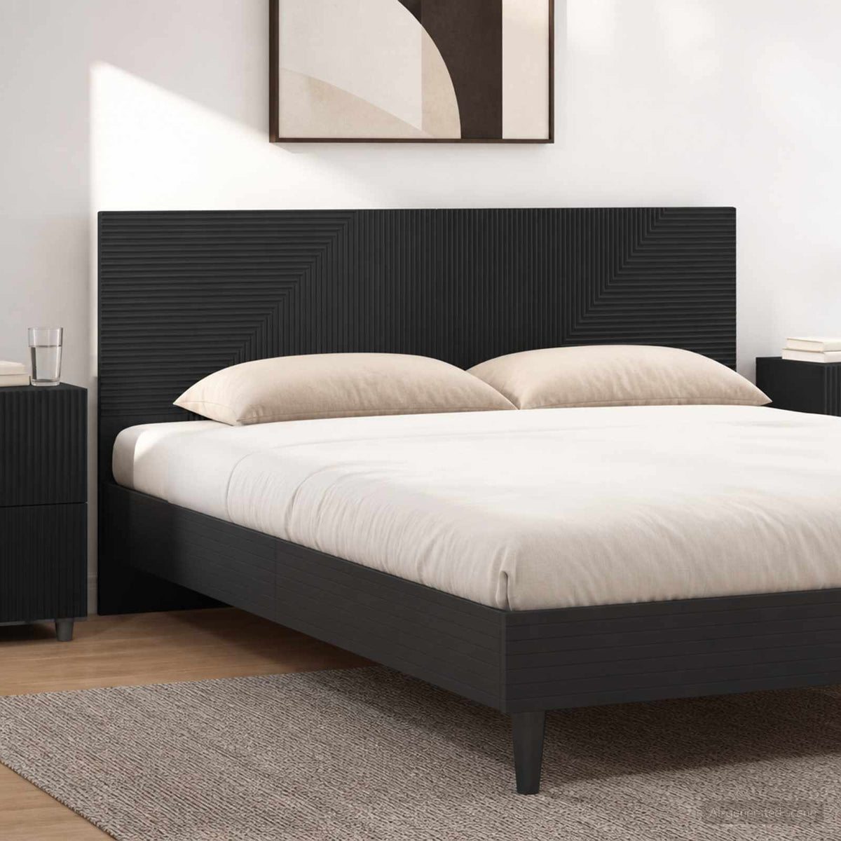Wall-Mounted Headboard HAARLEM Engineered Wood Width 200 cm Black