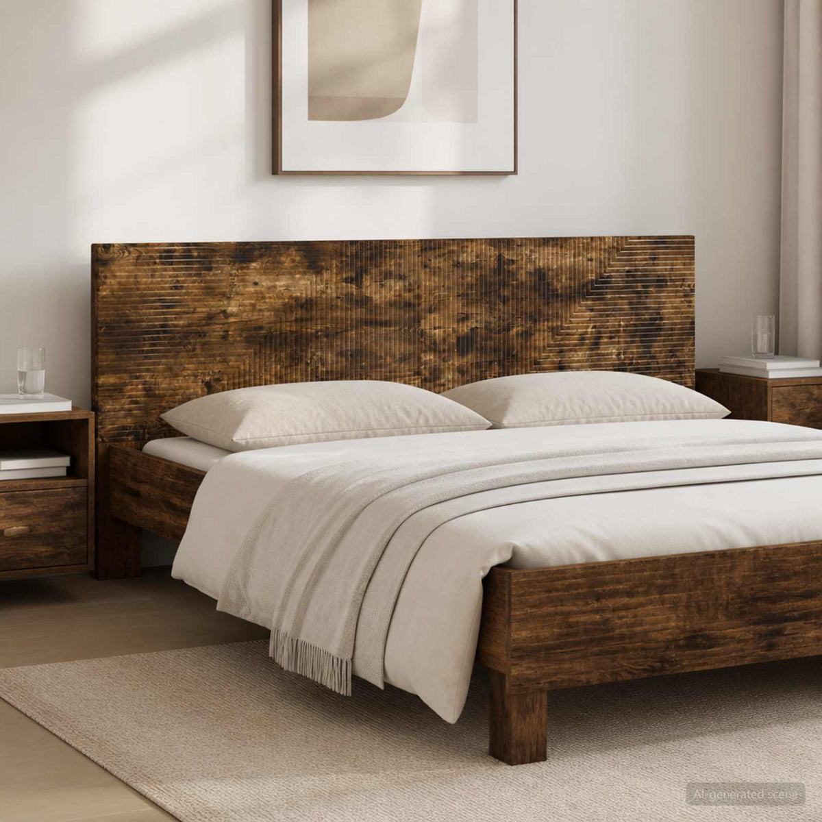 Wall-Mounted Headboard HAARLEM Engineered Wood Width 200 cm Smoked oak