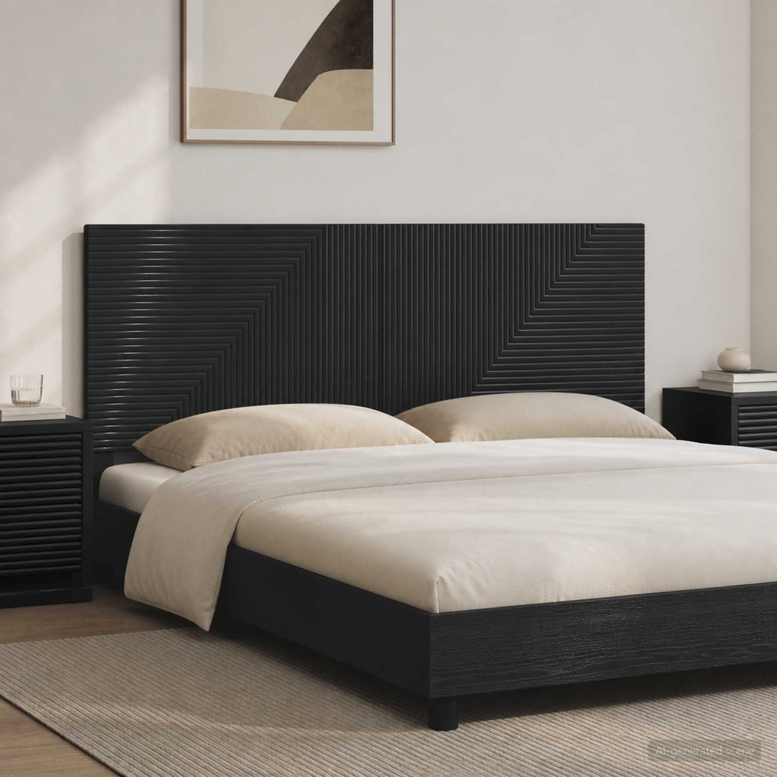 vidaXL Wall-Mounted Headboard HAARLEM Black Engineered Wood 1