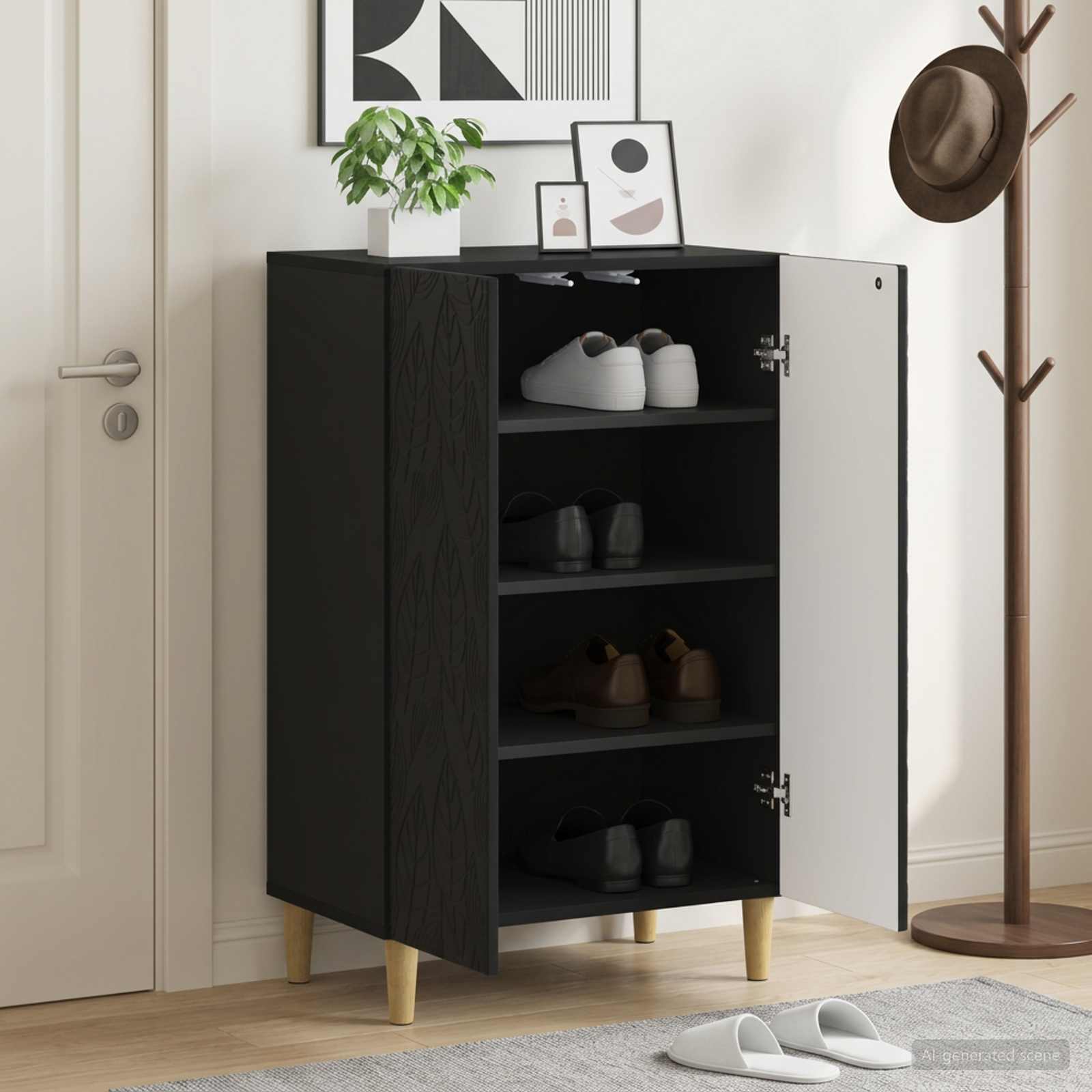vidaXL Shoe Cabinet DELFT 59.5 x 39.5 x 90 cm Engineered Wood Black 1