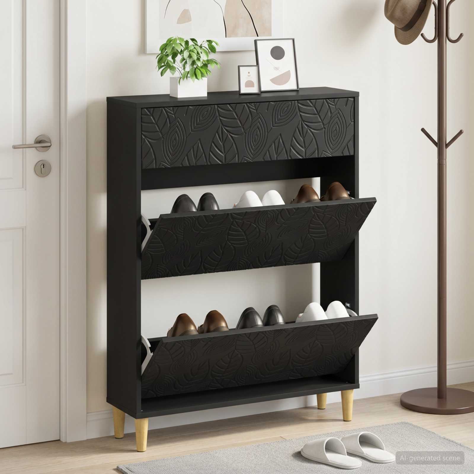 vidaXL Shoe Cabinet DELFT 78 x 24 x 103 cm Engineered Wood Black 1