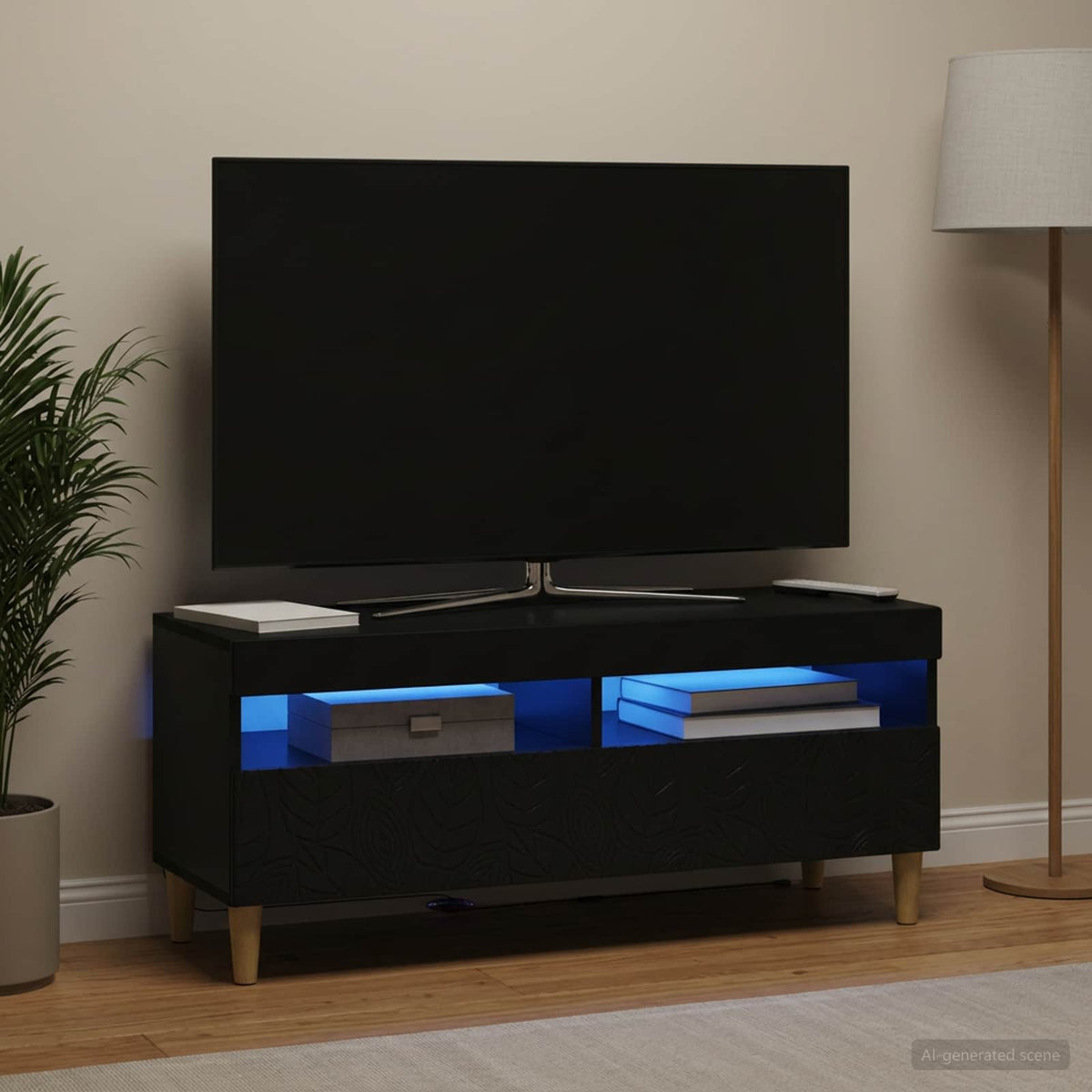 LED TV Cabinet Engineered Wood Black