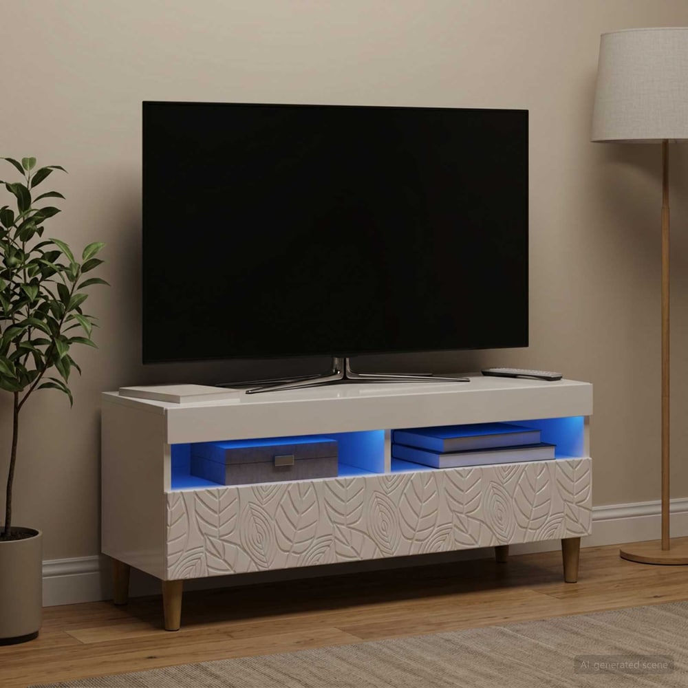 LED TV Cabinet Engineered Wood High gloss white