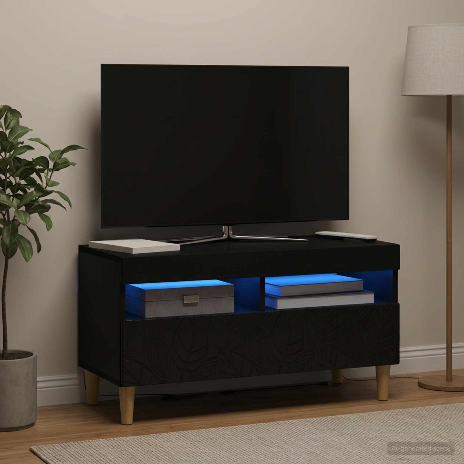 LED TV Cabinet Engineered Wood Black