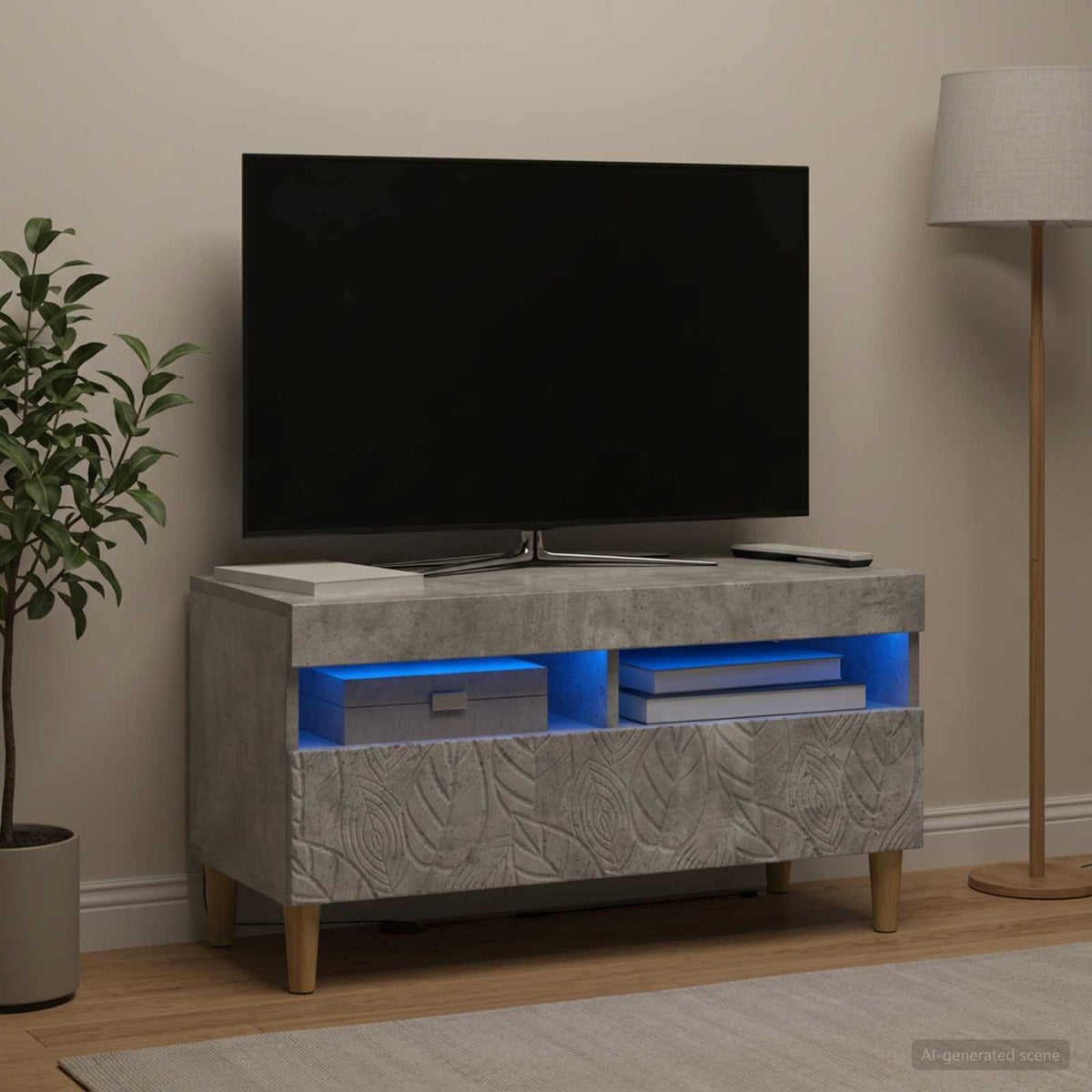 LED TV Cabinet Engineered Wood Concrete grey