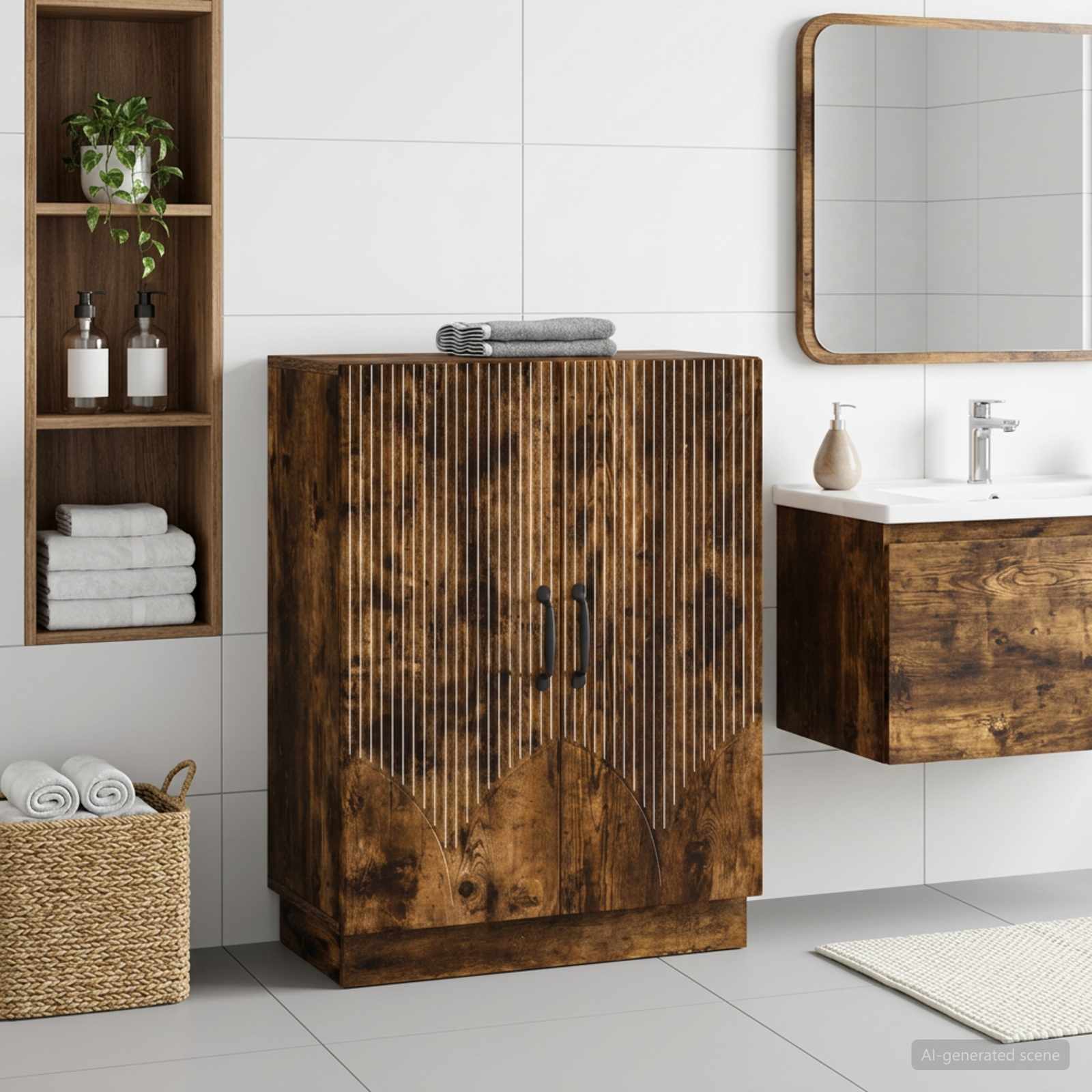 Bathroom Storage Cainet HOORN 59.5 x 31 x 77 cm Smoked oak