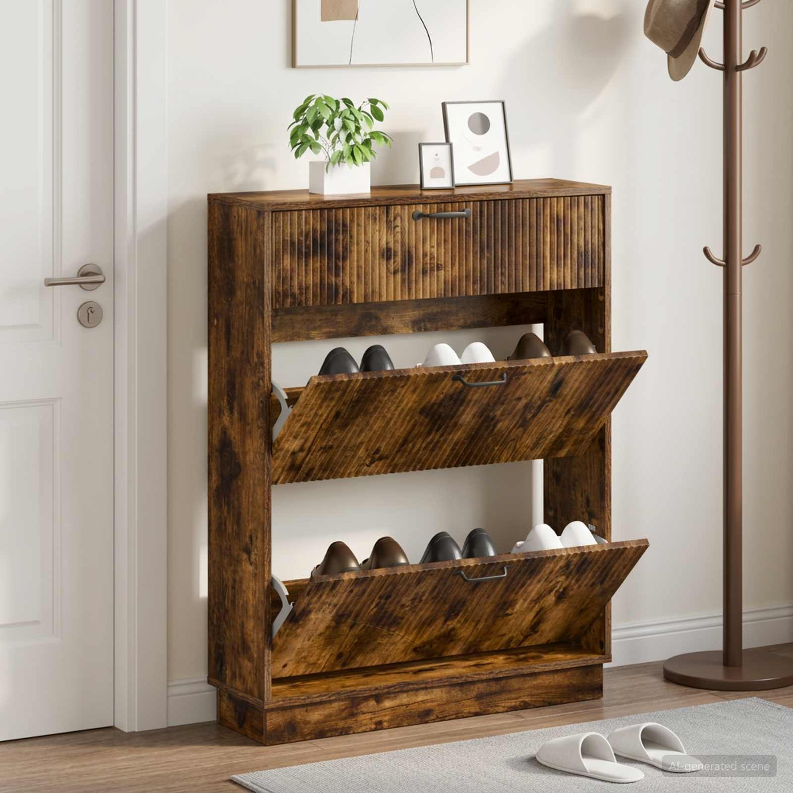 vidaXL Shoe Cabinet HOORN 78 x 24 x 100 cm Engineered Wood Smoked Oak 1