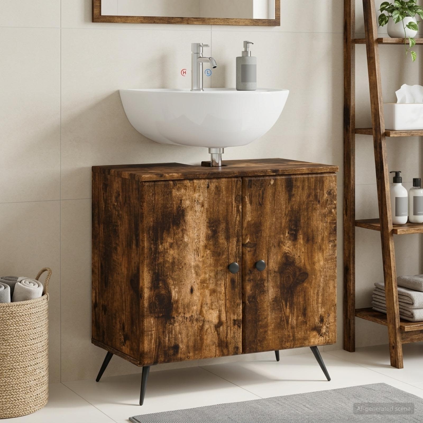 vidaXL Bathroom Sink Cabinet BREDA Smoked Oak 59.5 x 31.5x 59 cm 1