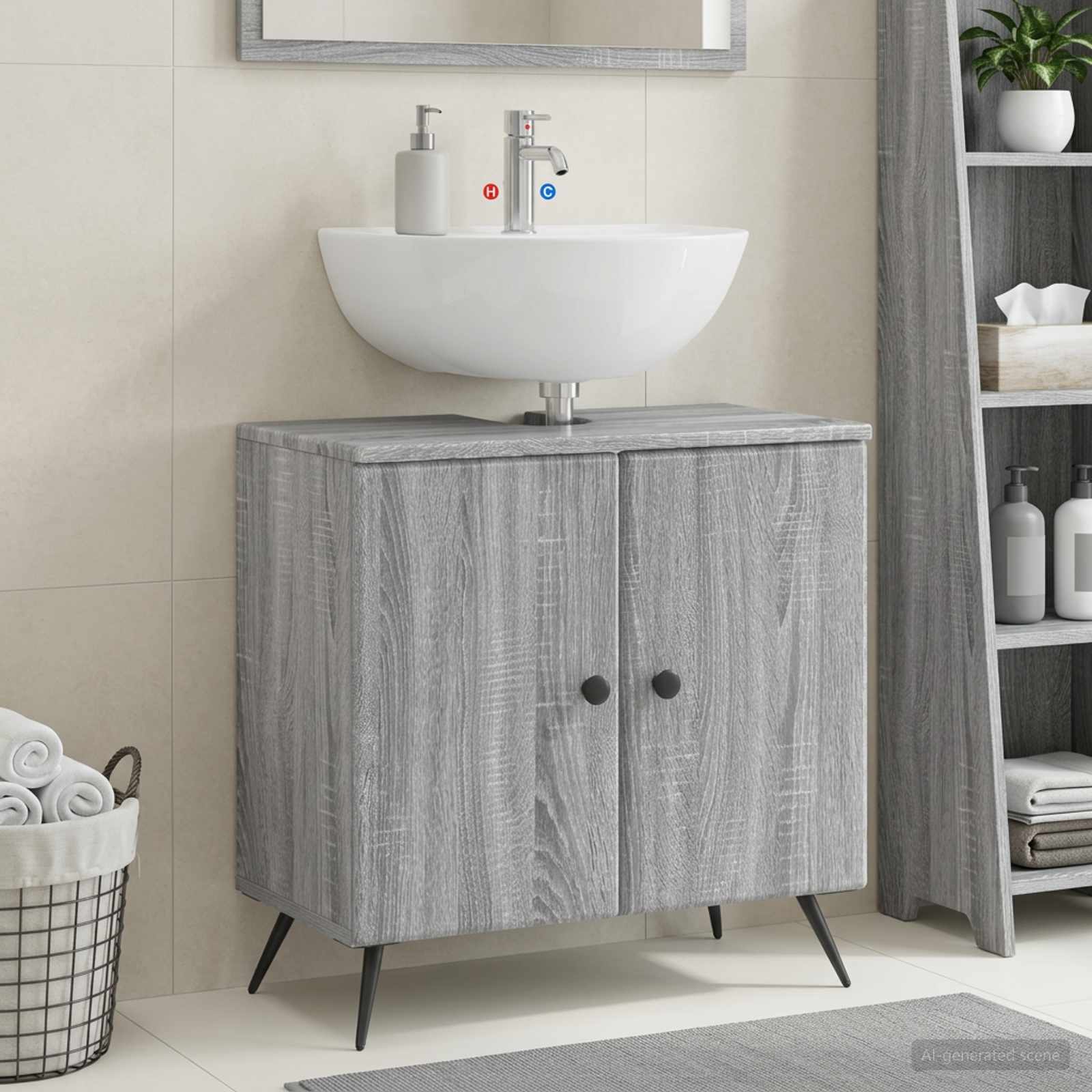 vidaXL Bathroom Sink Cabinet BREDA Grey Sonoma 59.5 x 31.5x 59 cm 1