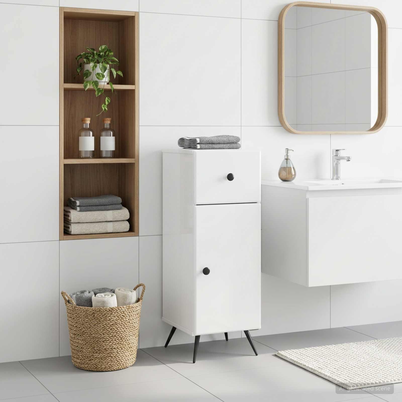 Bathroom Storage Cainet BREDA 30 x 31 x 80 cm High gloss white