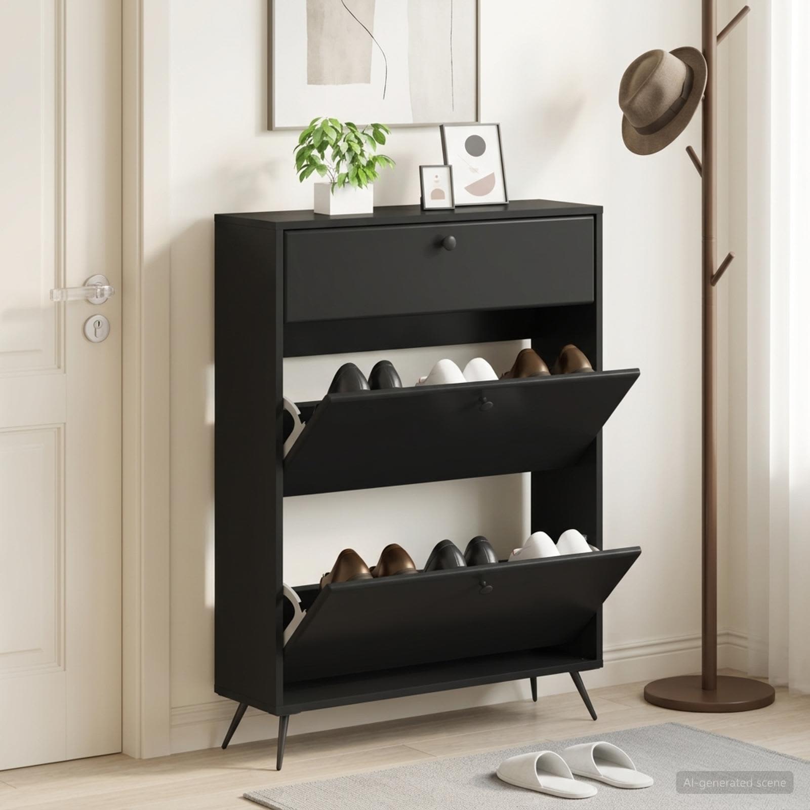 vidaXL Shoe Cabinet BREDA 78 x 24 x 103 cm Engineered Wood Black 1