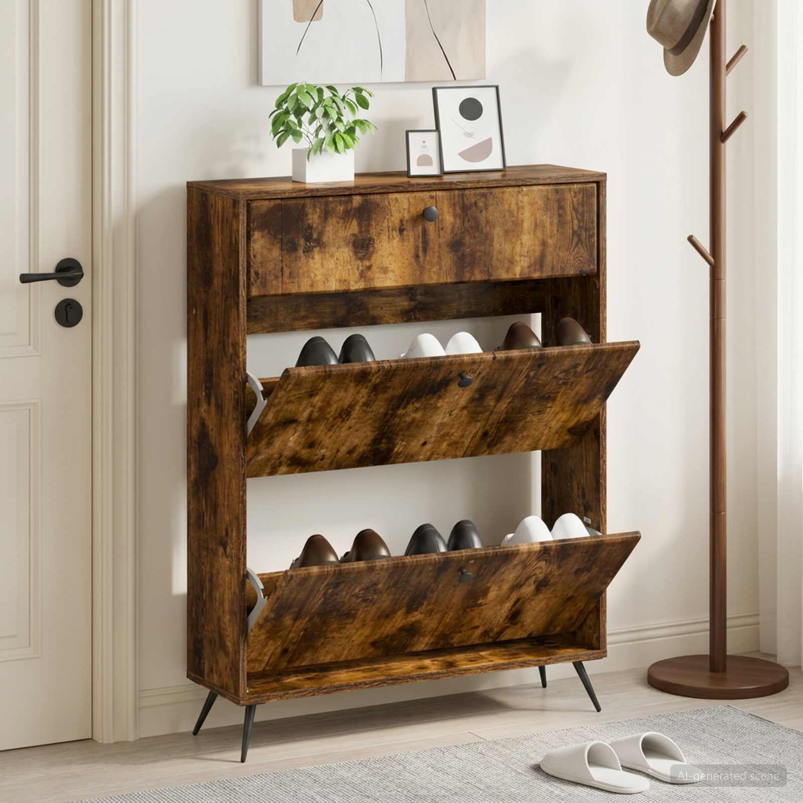 vidaXL Shoe Cabinet BREDA 78 x 24 x 103 cm Engineered Wood Smoked Oak 1