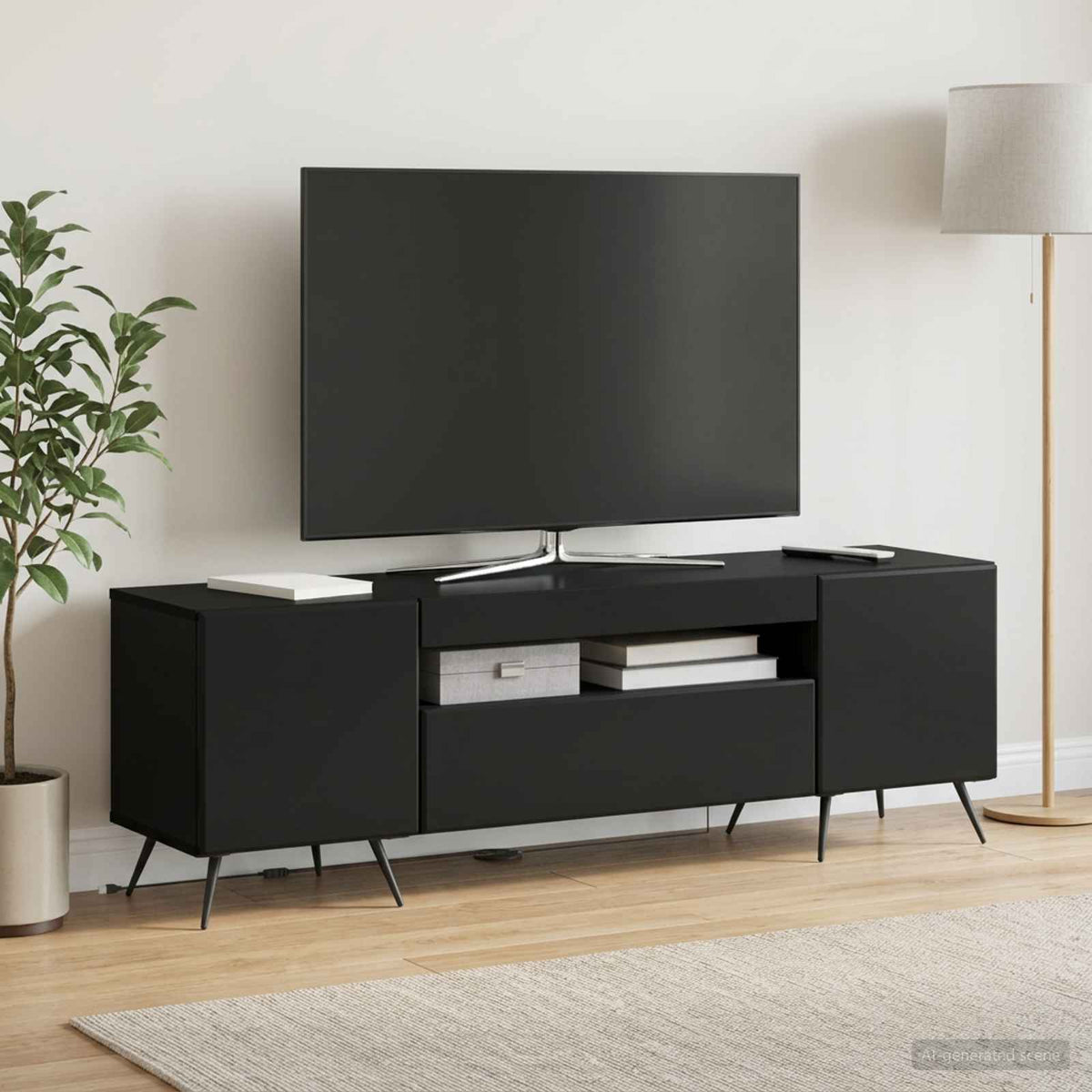 LED TV Cabinet Engineered Wood Black