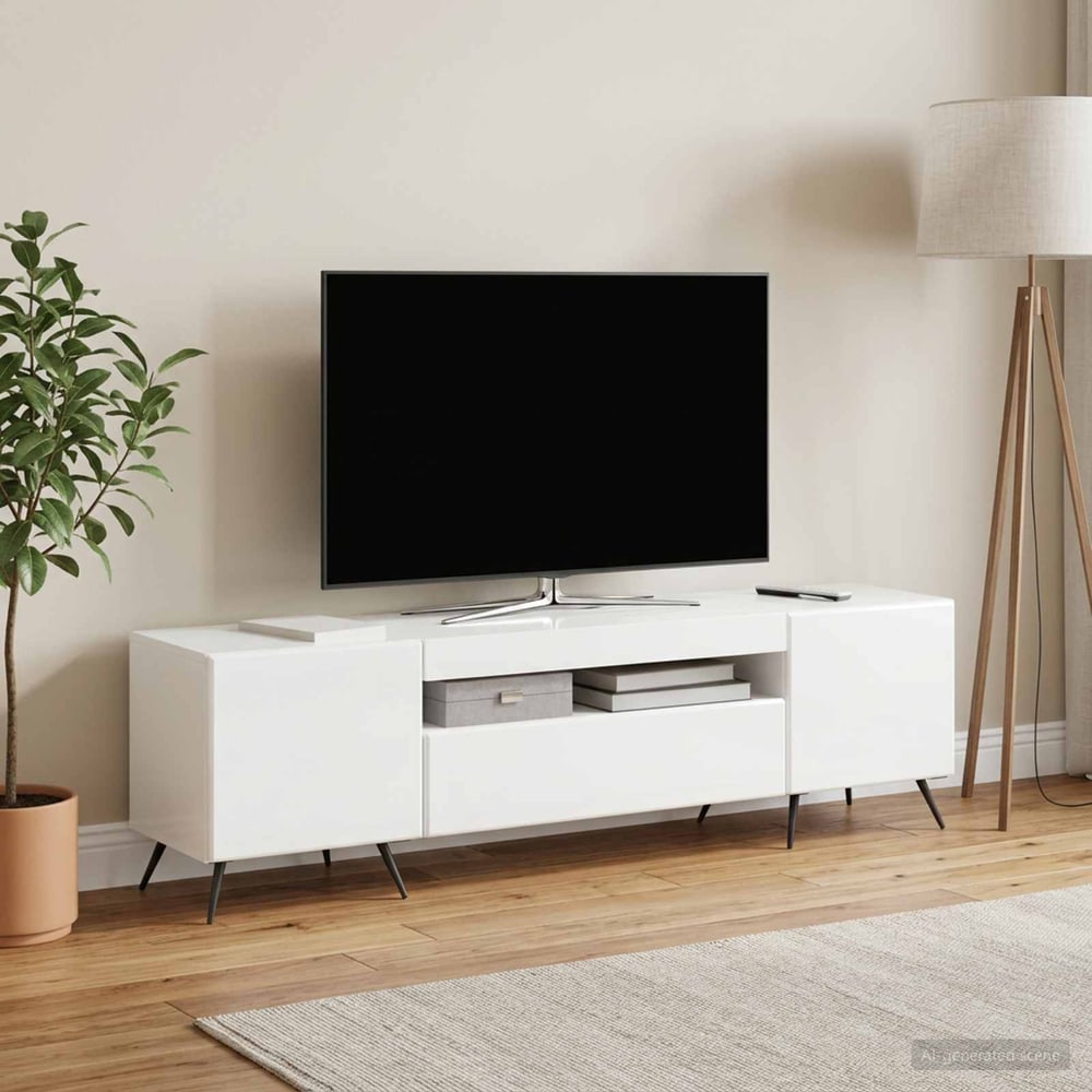 LED TV Cabinet Engineered Wood High gloss white