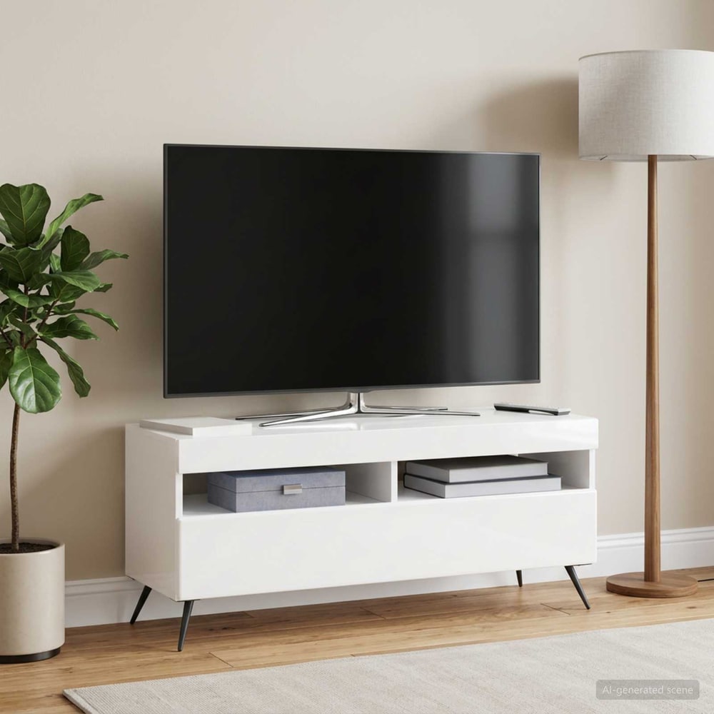 LED TV Cabinet Engineered Wood High gloss white