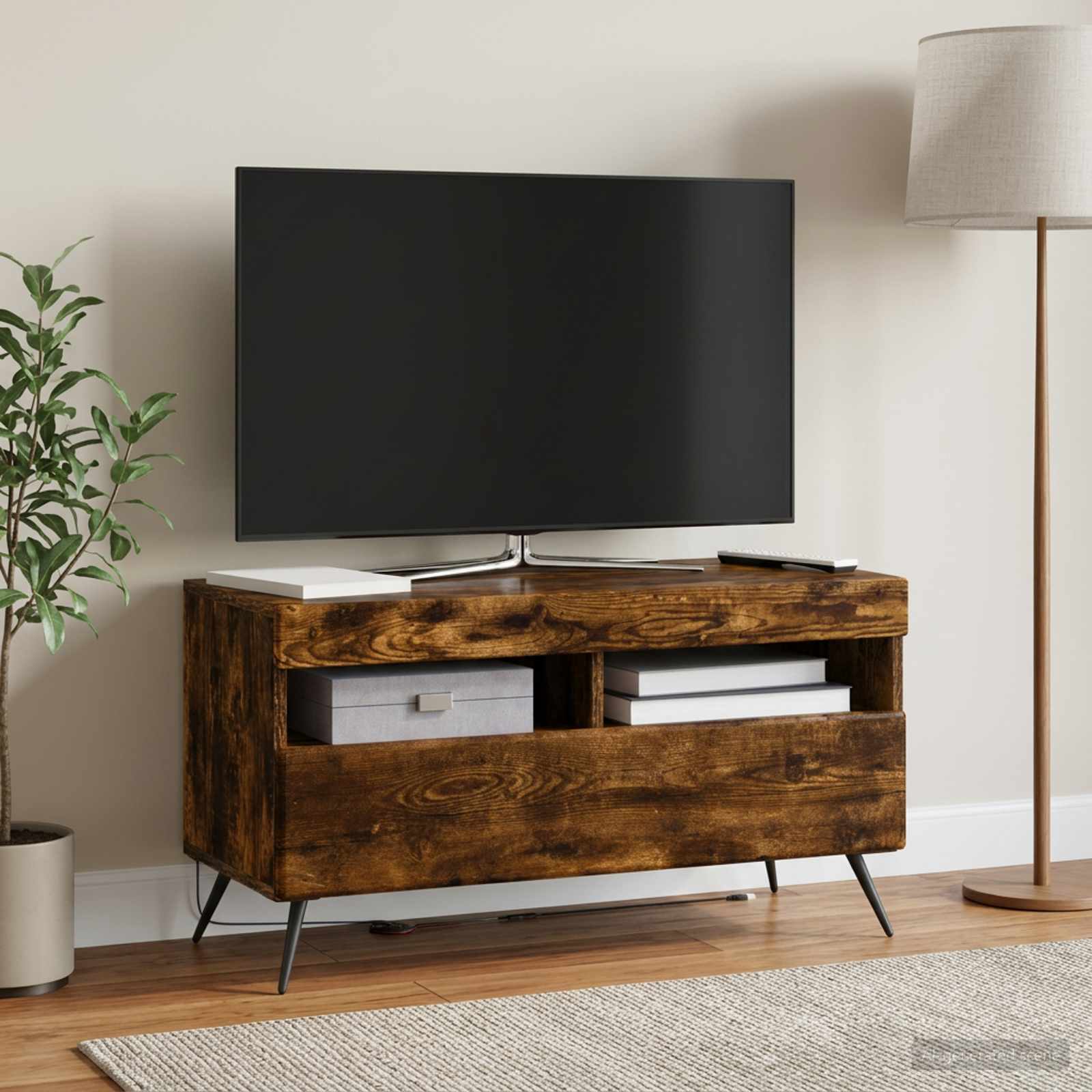 vidaXL LED TV Cabinet Smoked Oak Engineered Wood 4