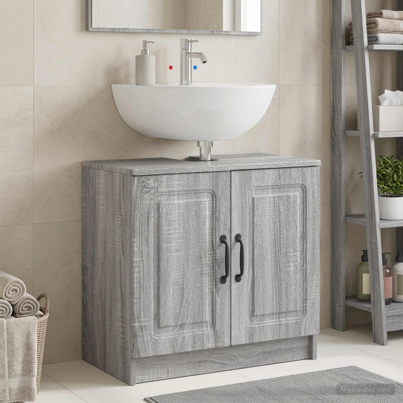 vidaXL Bathroom Sink Cabinet UTRECHT Grey Sonoma 59.5 x 31.5x 59 cm 1