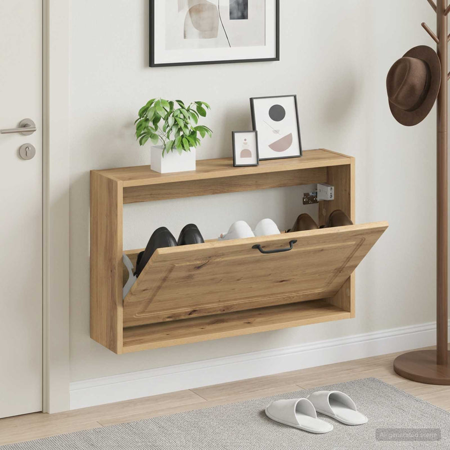 Wall-Mounted Shoe Cabinet UTRECHT 71 x 17 x 43 cm Artisan oak