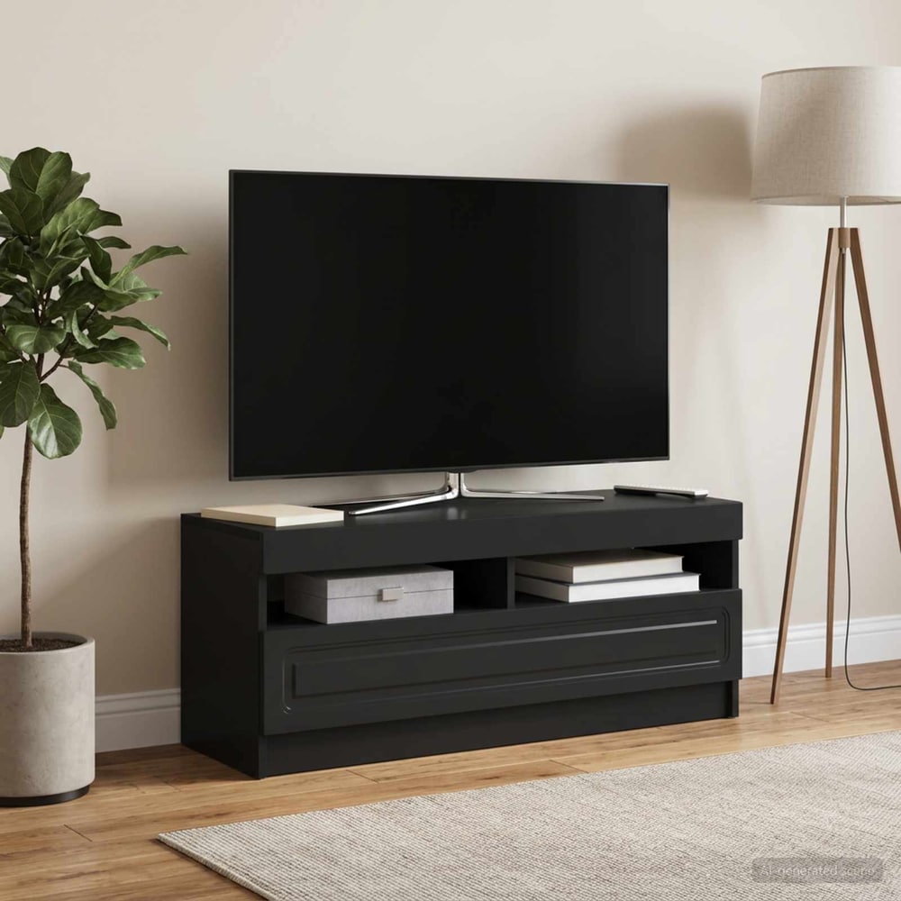 LED TV Cabinet Engineered Wood Black