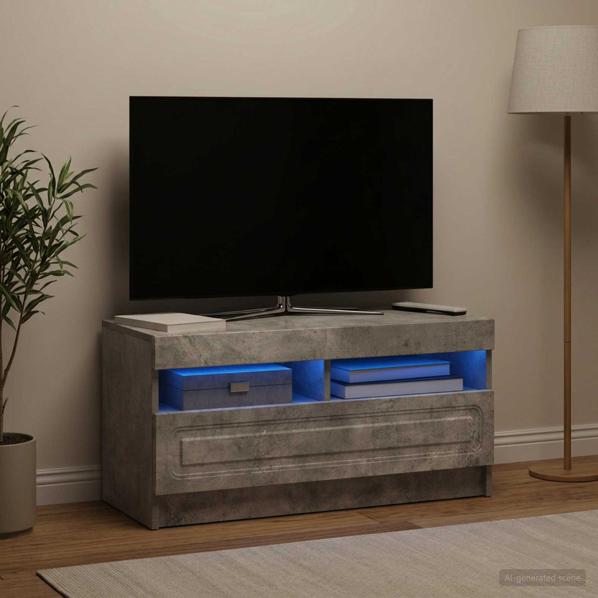 LED TV Cabinet Engineered Wood Concrete grey