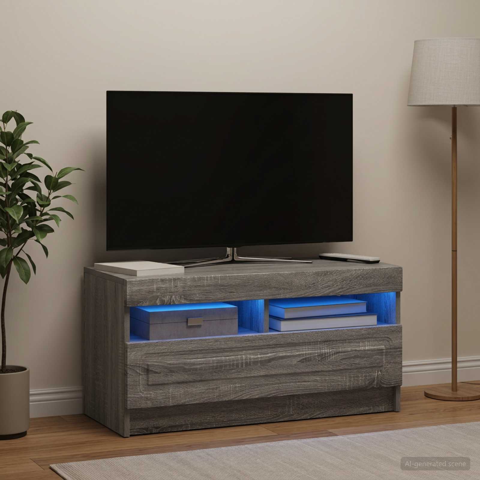 vidaXL LED TV Cabinet Grey Sonoma Engineered Wood 4