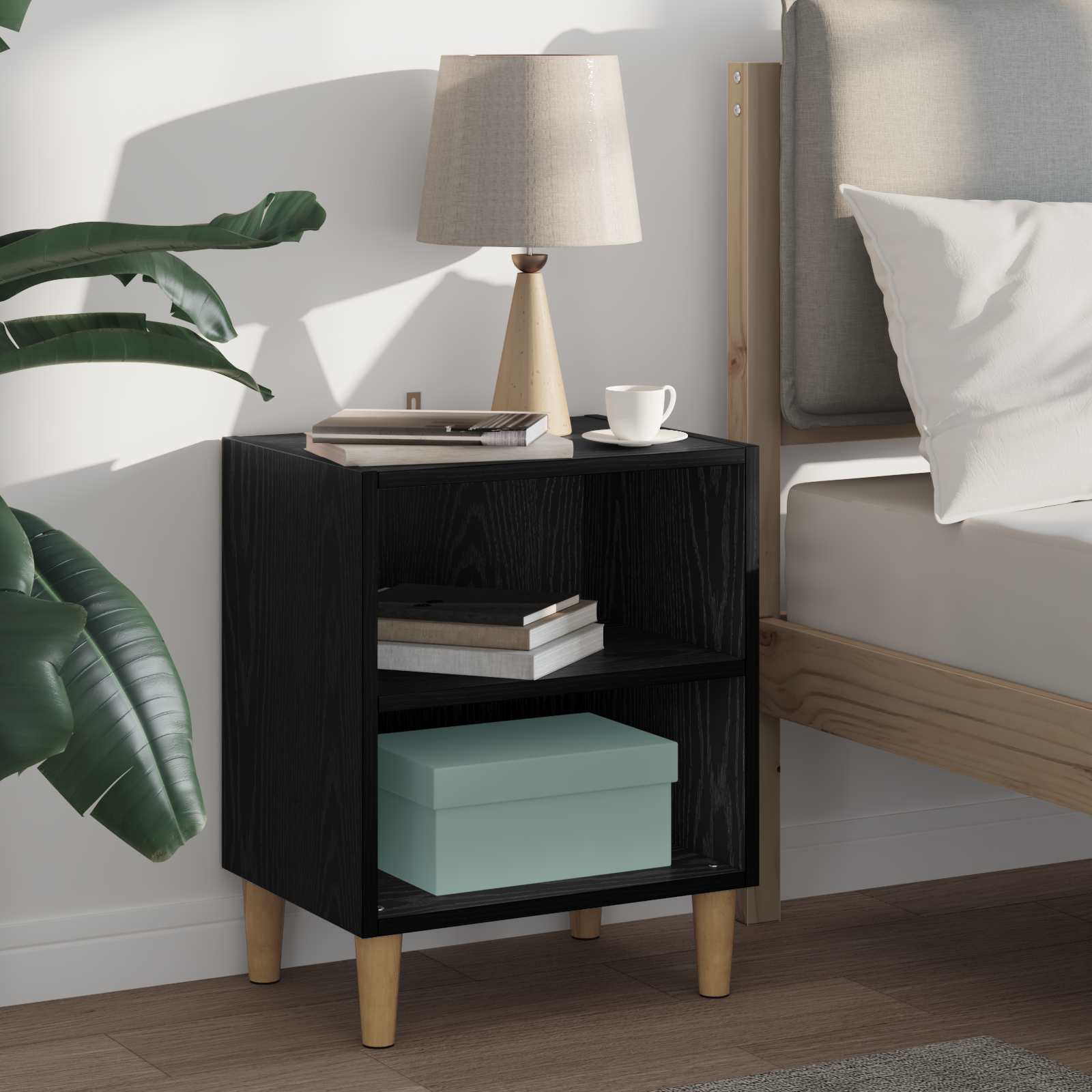 vidaXL Bed Cabinet Black Oak 40 x 30 x 50 cm Engineered Wood 1