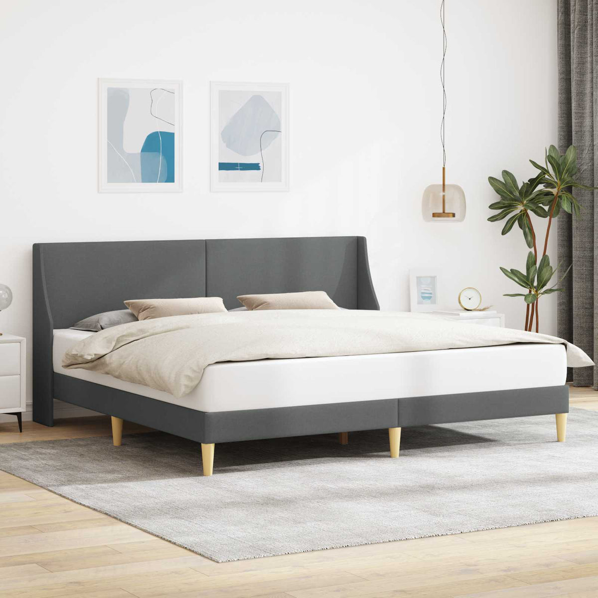 Bed Frame with Headboard 90 x 190 cm Fabric Dark grey 70.9" x 78.7