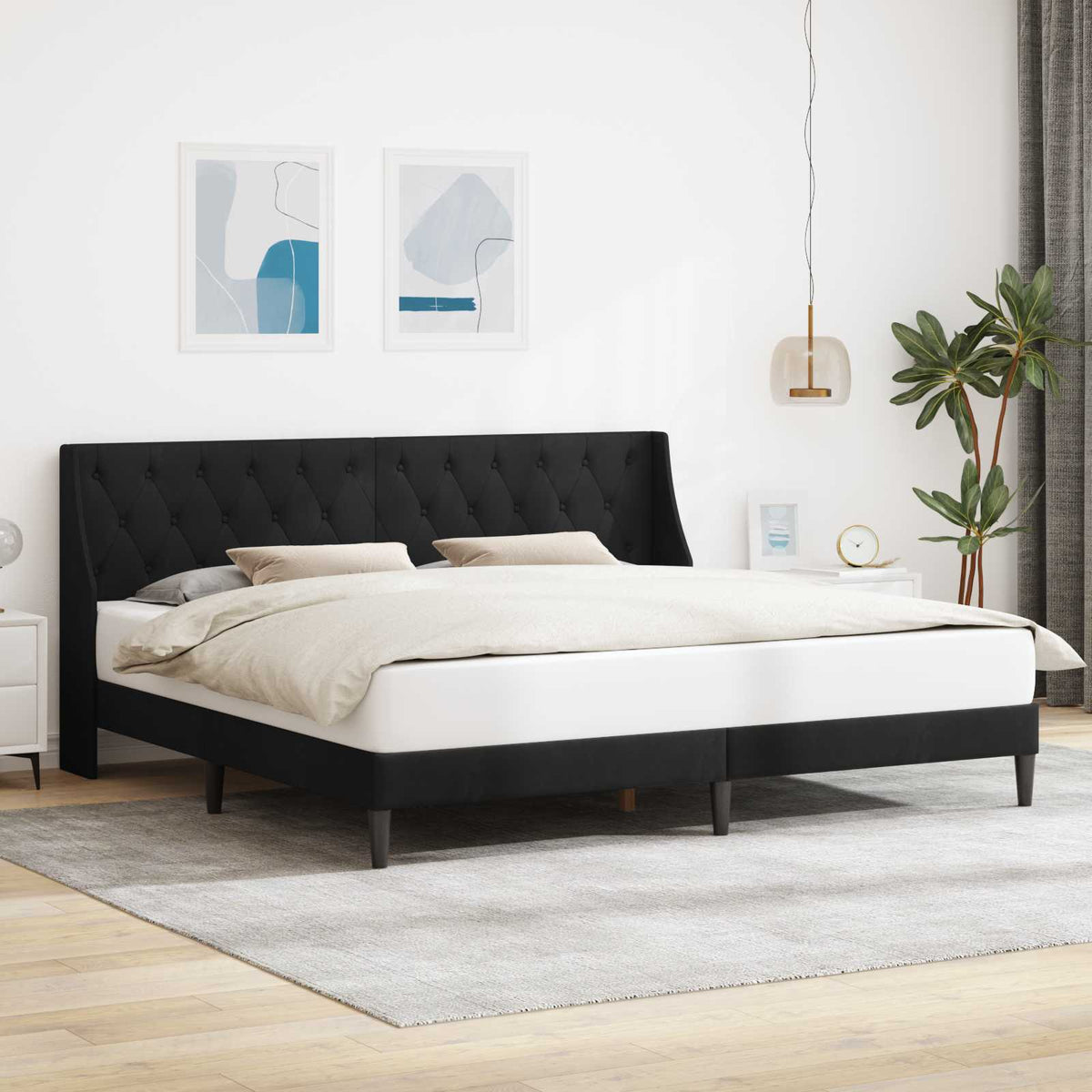 Bed Frame with Headboard 90 x 190 cm Velvet Black 70.9" x 78.7