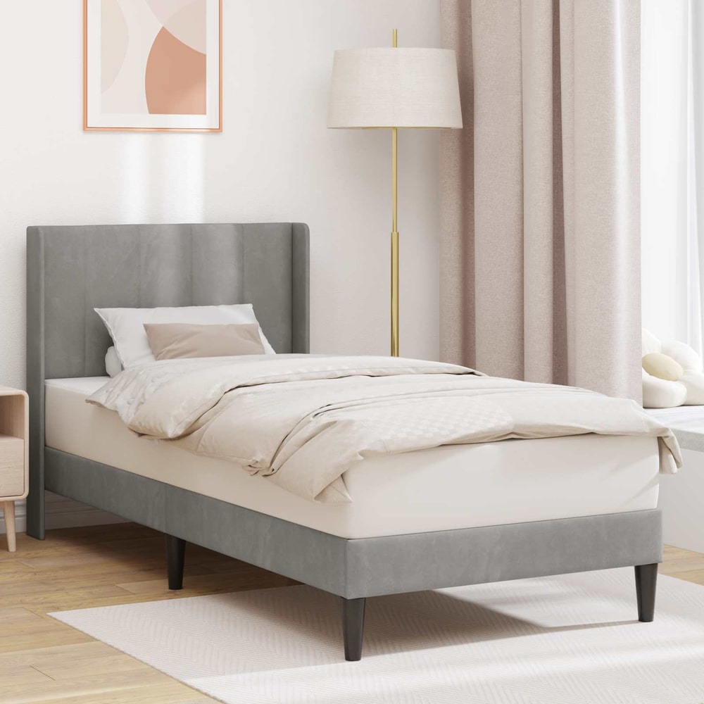 Bed Frame with Headboard 90 x 190 cm Velvet Light grey Single