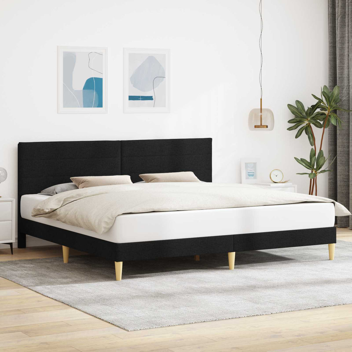 Bed Frame with Headboard 90 x 190 cm Fabric Black 70.9" x 78.7