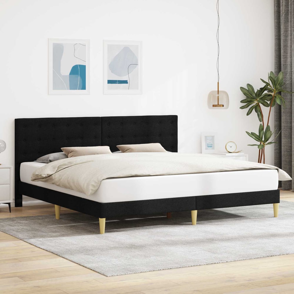 Bed Frame with Headboard 90 x 190 cm Fabric Black 70.9" x 78.7