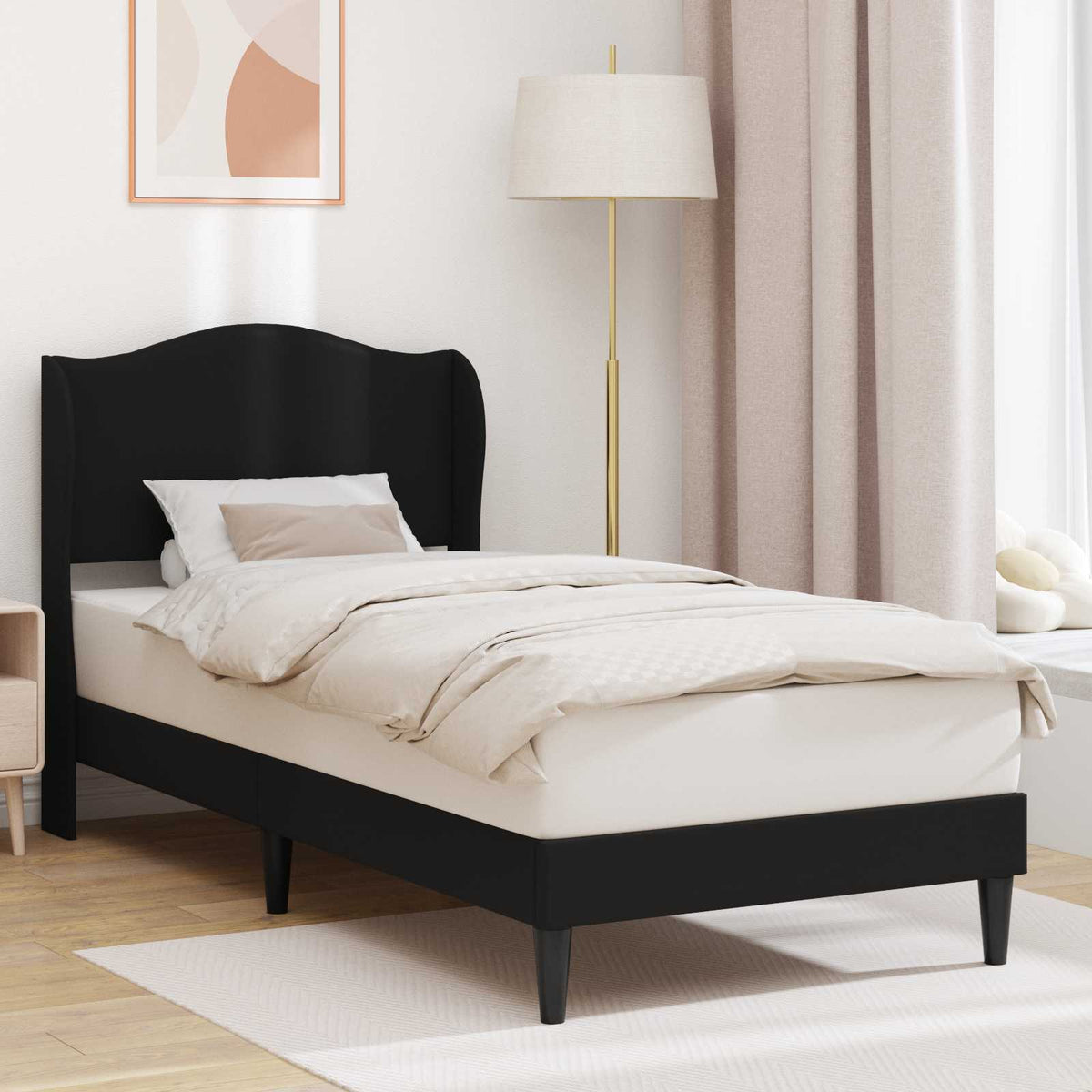 Bed Frame with Headboard 90 x 190 cm Faux Leather Black Single