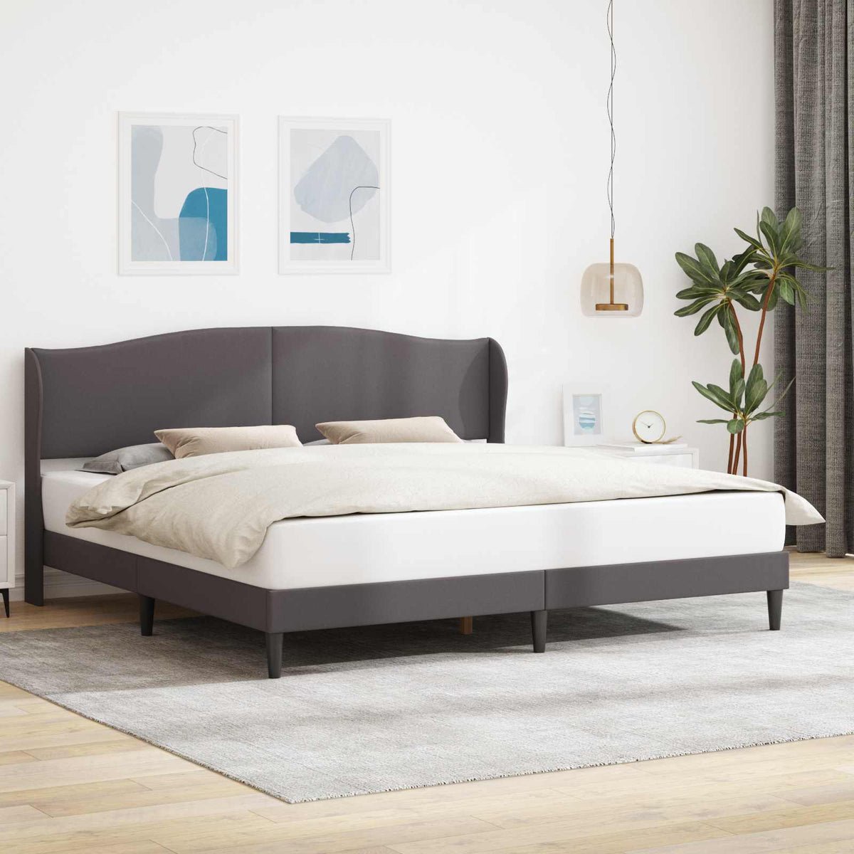 Bed Frame with Headboard 90 x 190 cm Faux Leather Grey 70.9" x 78.7